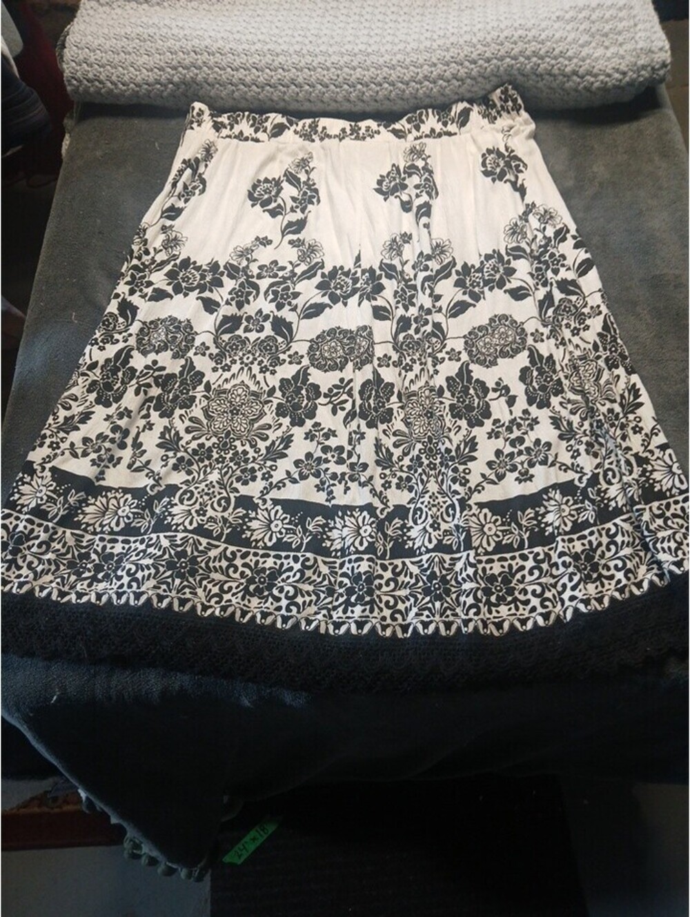 SagharhorBlack White Floral Cotton A-Line Long Skirt Lined Size M